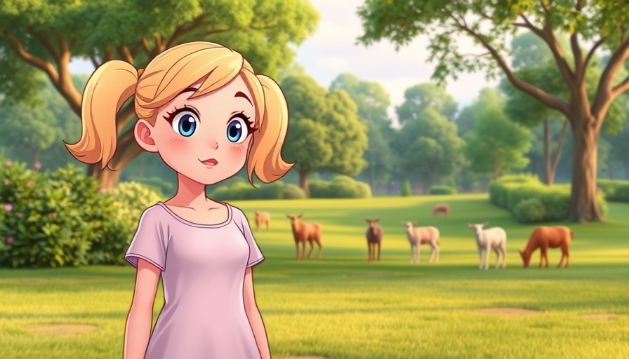 Animated character in park setting, showcasing AI companions in digital marketing.