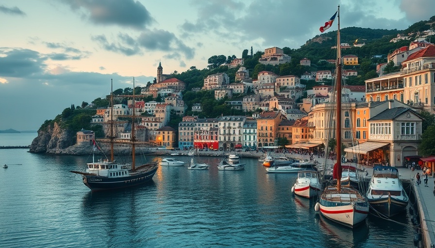 Charming coastal town harbor in cinematic style, showcasing South Africa travel luxury.