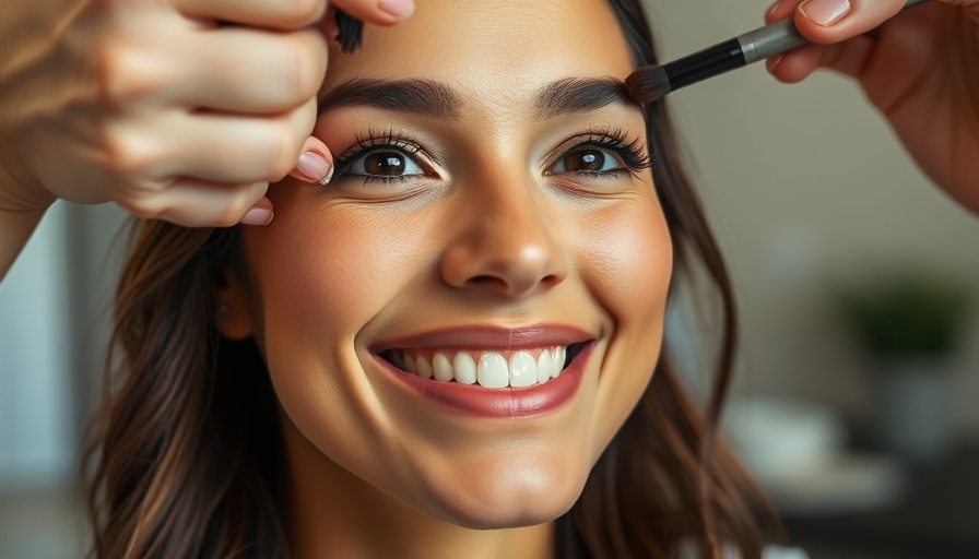 Woman receiving makeup application, close-up, friendly and relaxed.