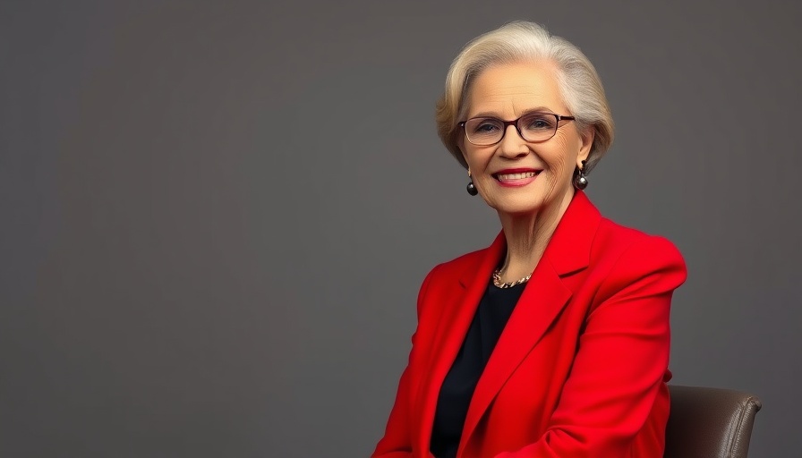 Smiling older woman in red blazer with confident expression.