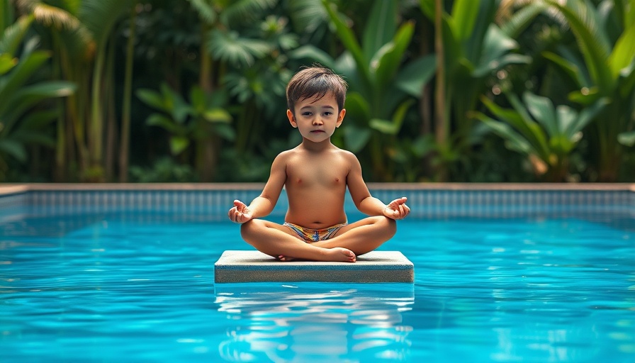 Child practicing meditation on pool float, Mindfulness Practices for Kids.