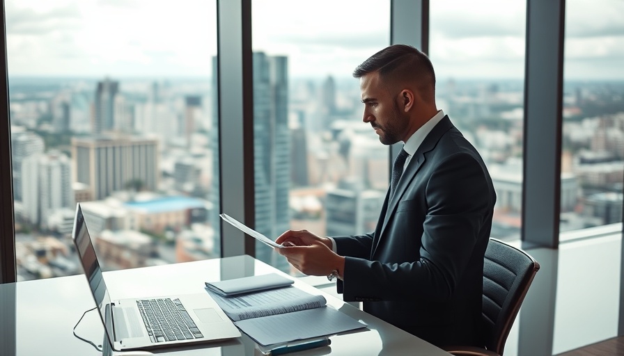 Modern office with analyst reviewing charts, panoramic city view