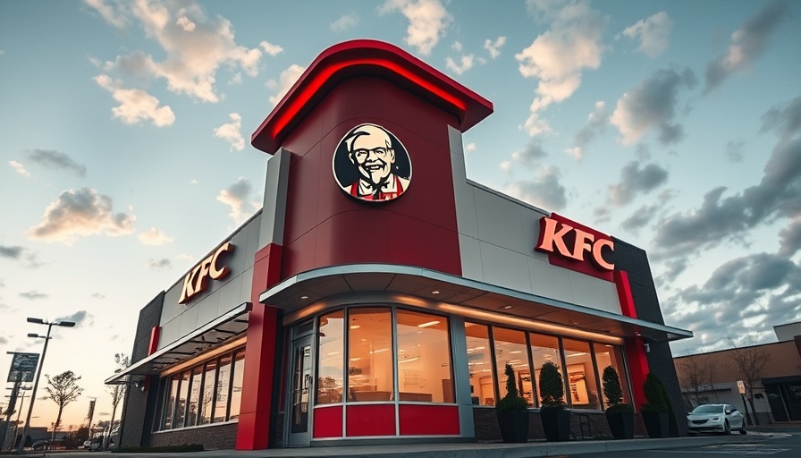 KFC restaurant exterior at dusk, showcasing modern design.