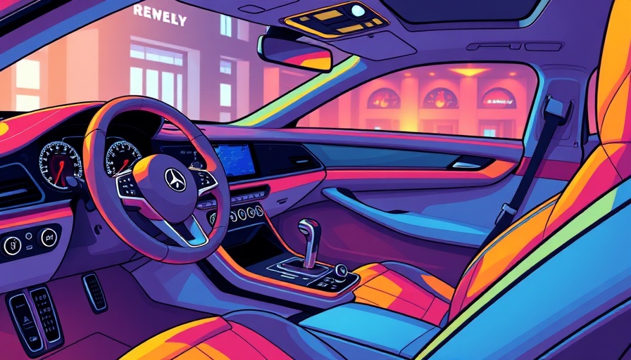 Stylized car interior highlighting gear shift and dashboard.