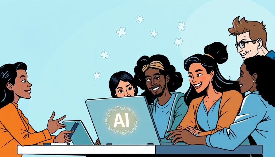 AI in digital marketing illustration with diverse team collaboration.