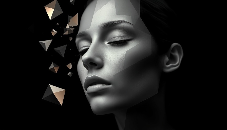Abstract human face with shapes symbolizing thoughts, custom human neurons.