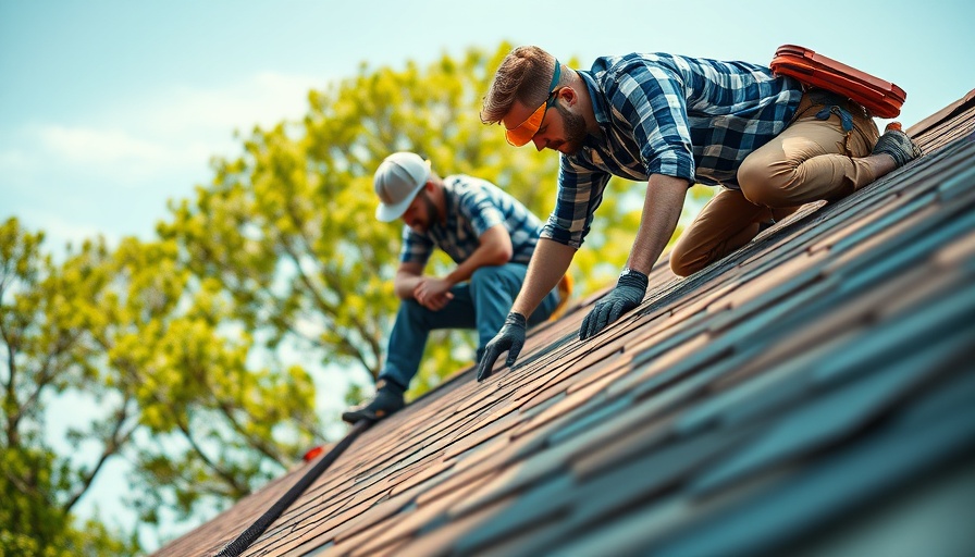 Workers removing shingles on a sunny day with video interface