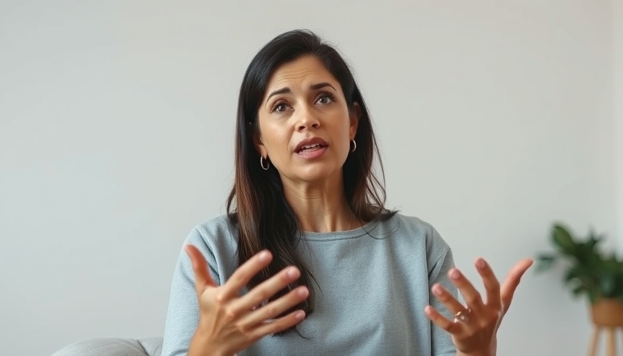 Passionate woman discussing addiction and shaming in an interview.