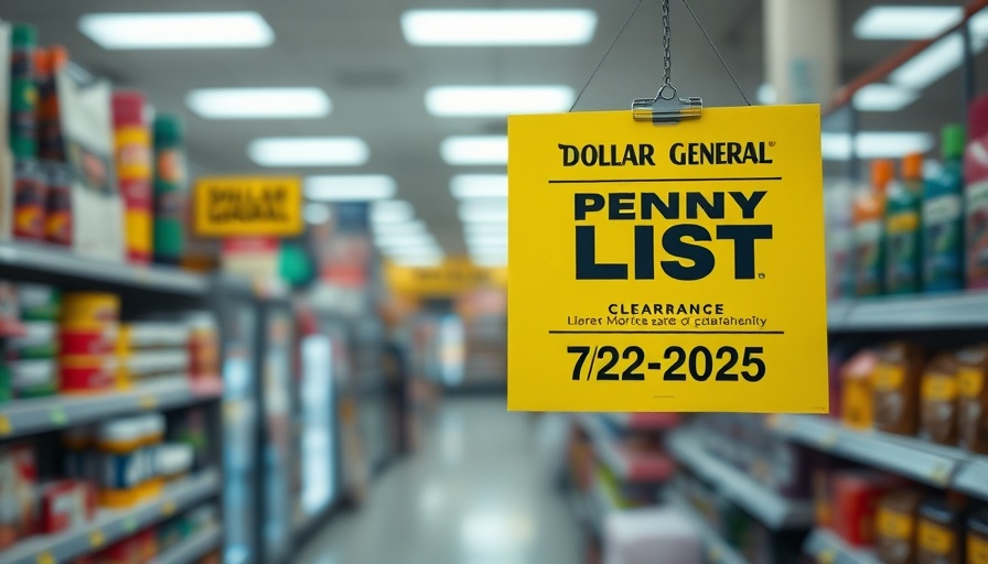 Dollar General penny list and clearance sign in store aisle.