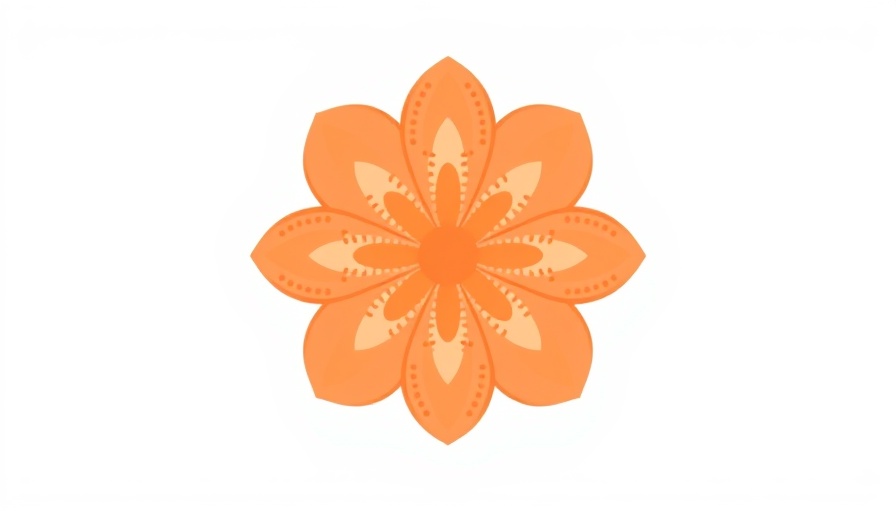 Stylized cartoon flower with symmetrical peach petals.