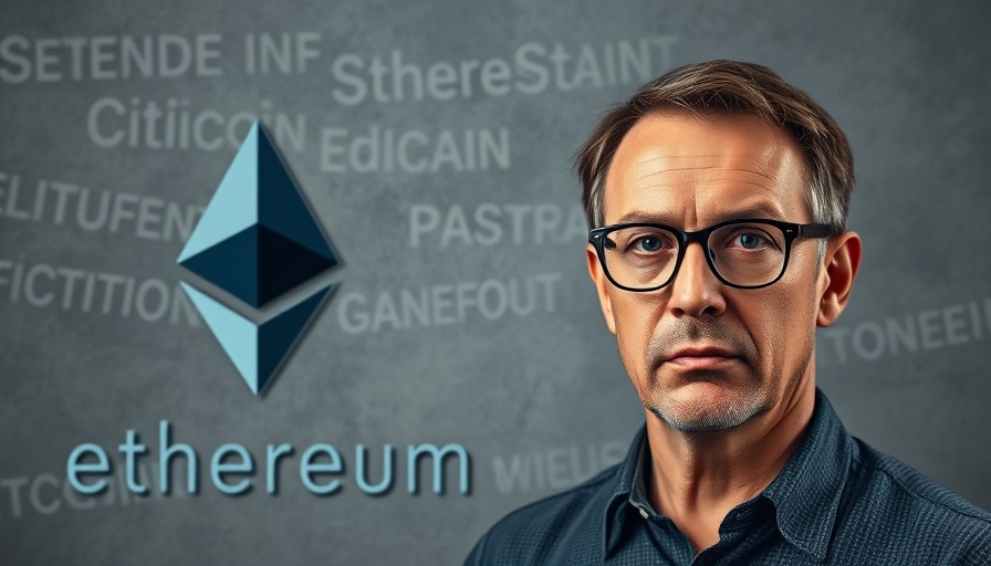 Serious person next to Ethereum symbol with text about life change.