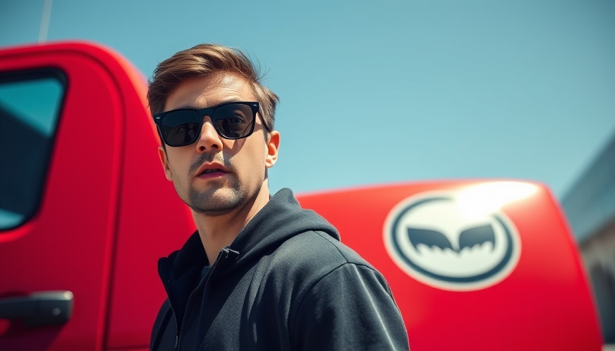 Surprised person in sunglasses near a red vehicle, Dogecoin investment strategy.
