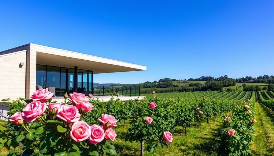 Bordeaux wine cruise modern vineyard view under clear blue sky