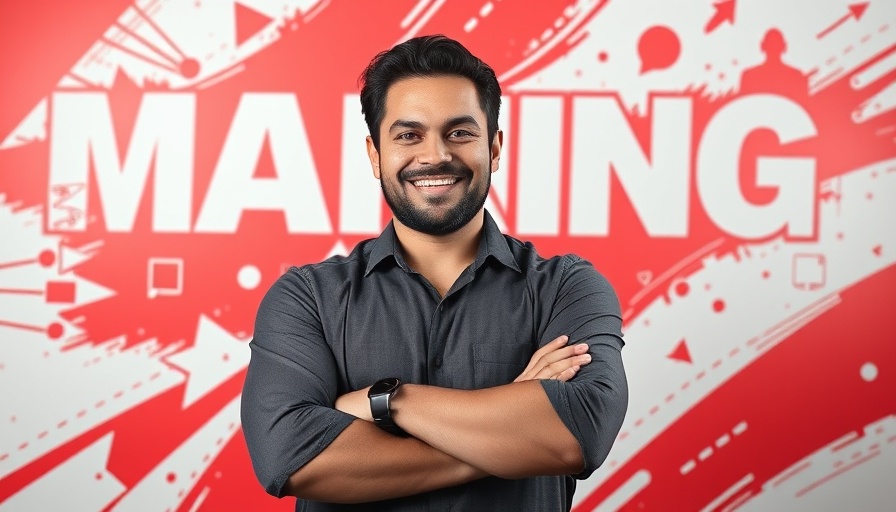 Confident man in marketing-themed graphic background, Viral YouTube Stars Marketing Insights.