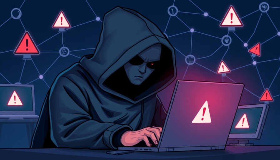 Click spoofing illustration with hooded figure and warning icons.