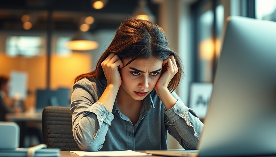 Woman stressed at desk, highlighting social media crisis management challenges.