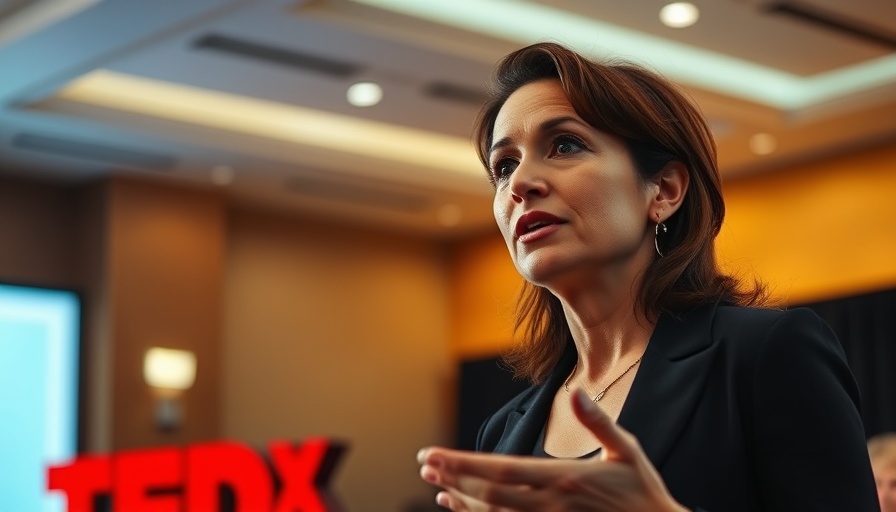 Woman discussing true crime at TEDx talk.