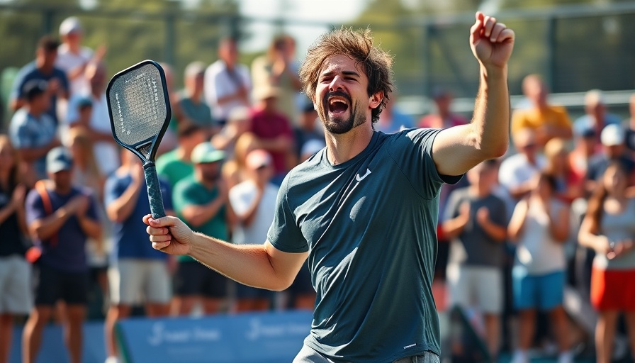 LT Open pickleball player celebrating on court.