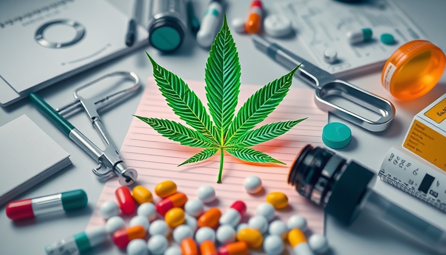 Illustration of marijuana and addiction treatment tools in clinic.