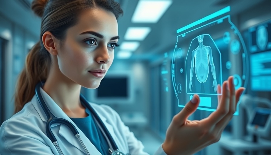 AI in healthcare applications concept with doctor using holographic interface.