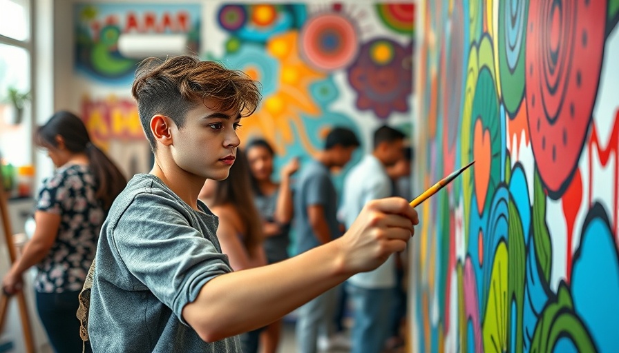 Creative learning in education: students painting vibrant mural.