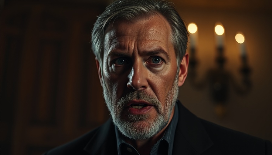 Middle-aged male undertaker speaking in dimly lit room about making money.