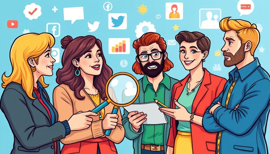 Cartoon of diverse team exploring content marketing with human bylines
