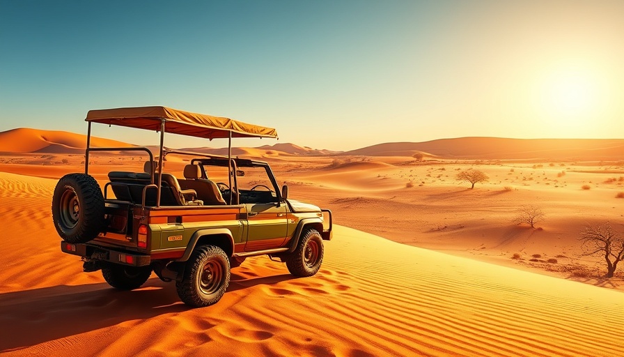 Safari vehicle in the Kalahari desert during winter morning