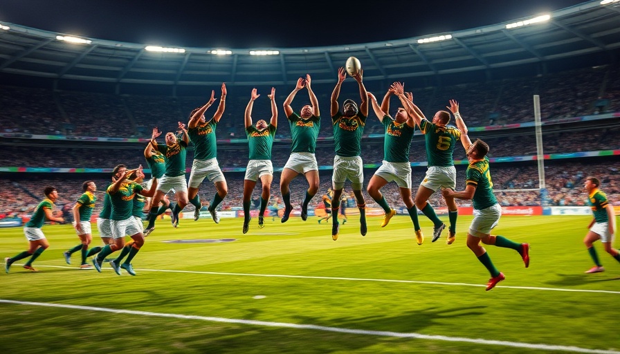 Springboks midfield lineout action on a rugby field.