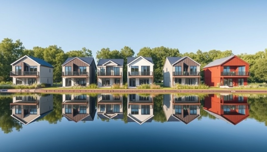 Houses reflecting on lake, land dispute financial impact visual.
