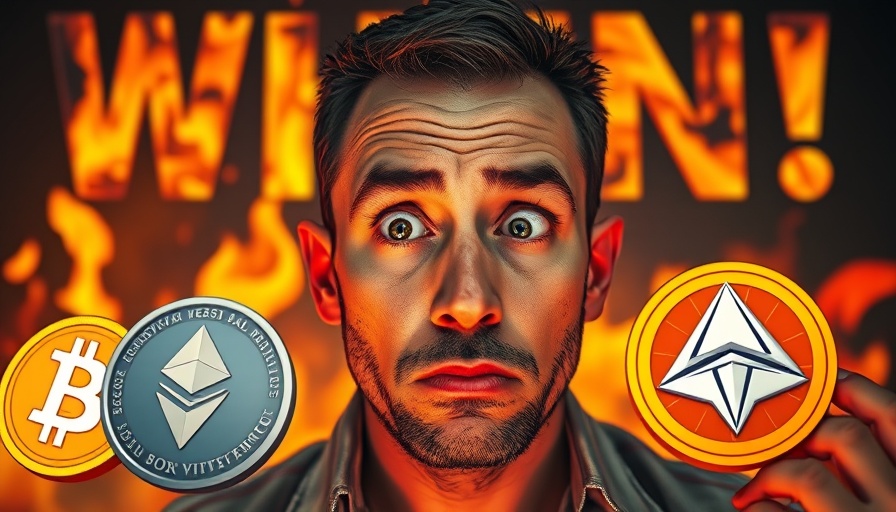Dramatic Bitcoin price forecast scene with concerned man and crypto symbols.