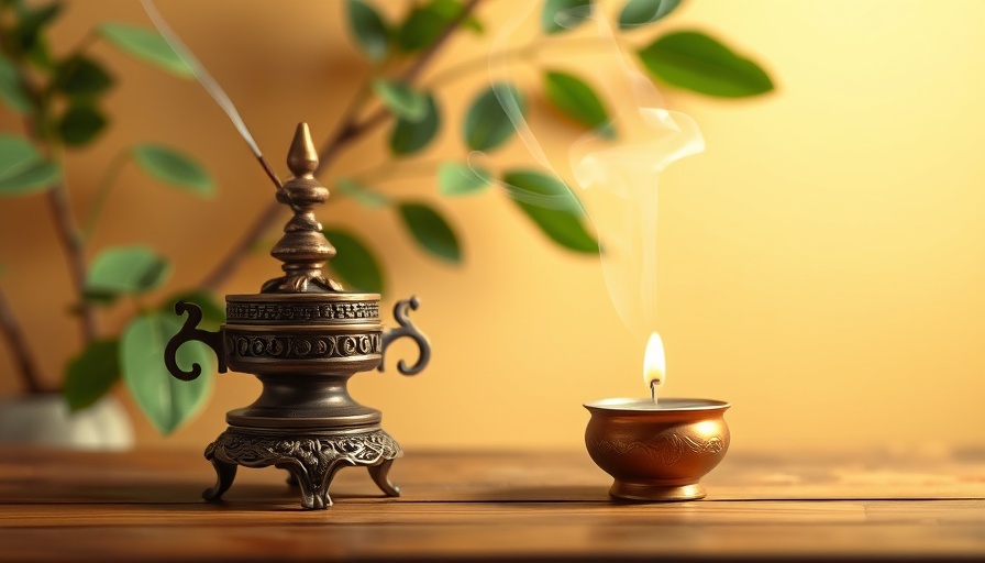 Incense burner and candle on table, Mahayana Buddhism mental health theme