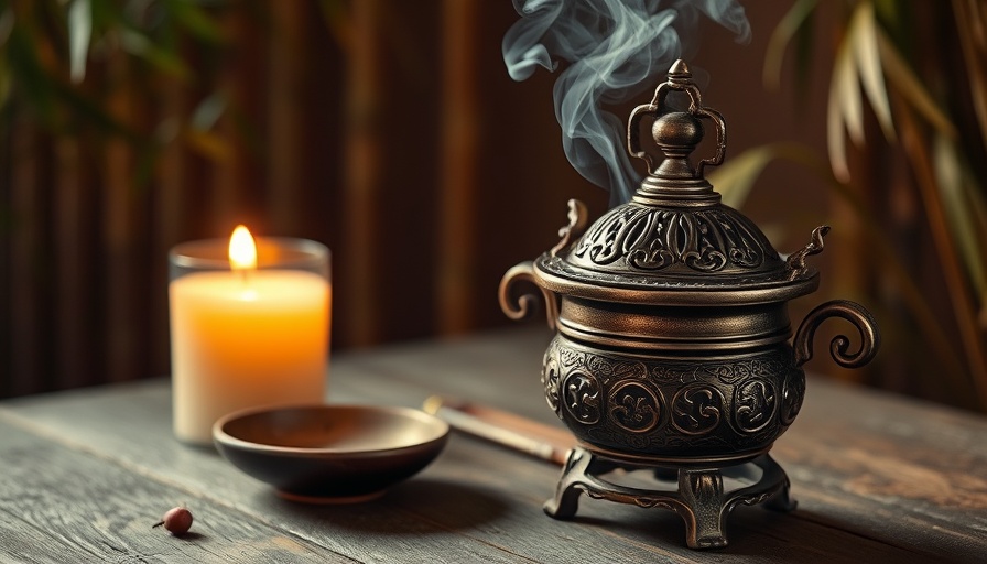 Traditional incense burner and candle in serene setting reflecting Mahayana Buddhist teachings.