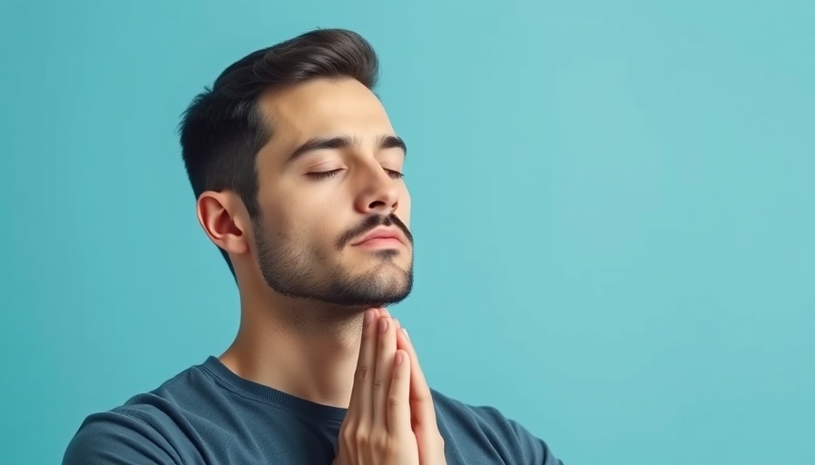 Meditating man lowering blood pressure naturally, serene.