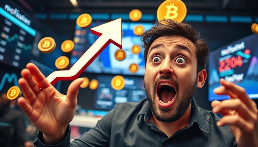 Surprised reaction to Bitcoin big move ahead, cryptocurrency symbols.