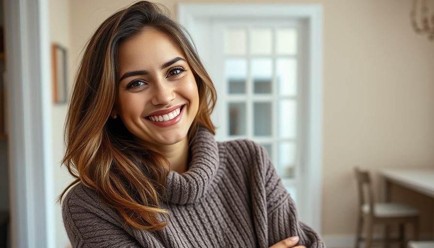 Smiling woman in cozy sweater inside, Angela Joann Mitchell memoir