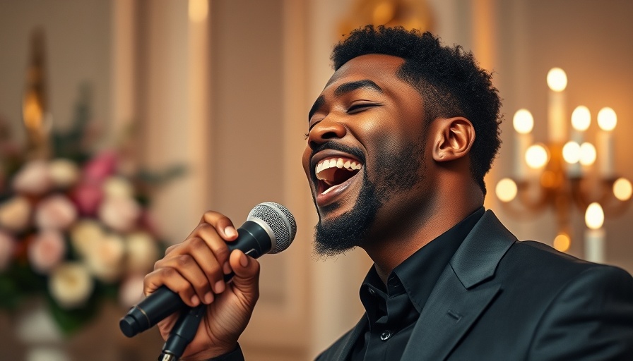 Thinah Zungu passionately singing at a live gospel recording indoors.