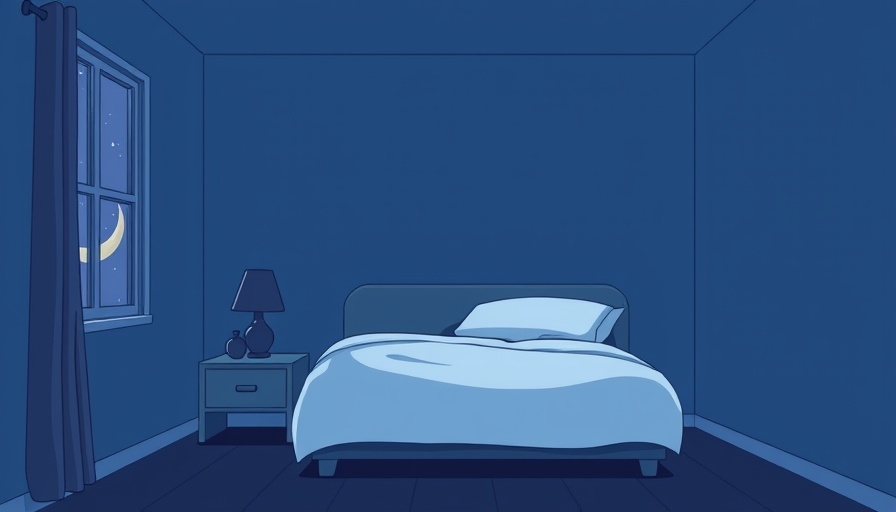 Illustration of a bedroom at night with bed, lamp, and moon.