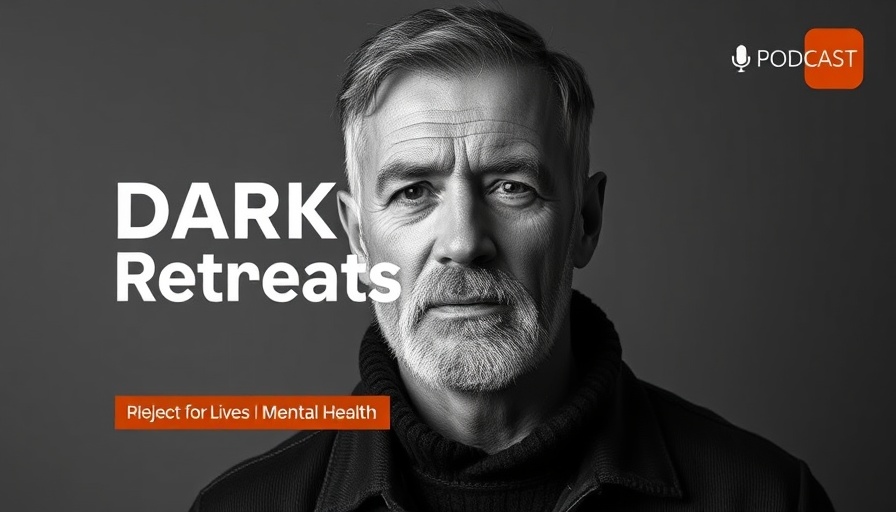 Dark Retreats for Mental Health podcast cover with grayscale portrait.