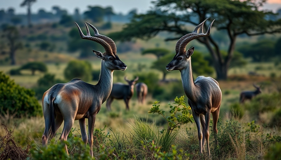 Kudus in South African savannah, South Africa travel destinations.