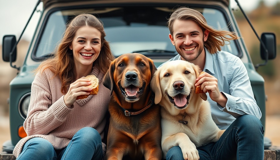 Couple with dog enjoying sandwiches, showcasing connection and coziness.