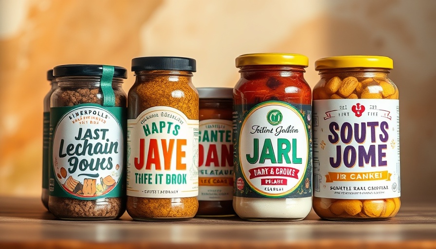 Vibrant jar label designs with distinct typography and colors.