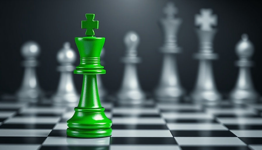 Green bishop on a chess board representing brand awareness techniques.