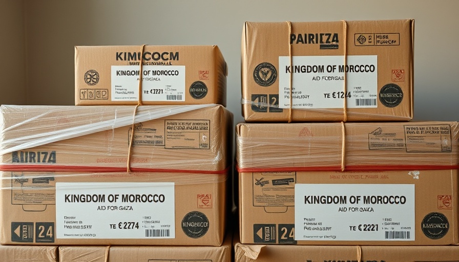 Moroccan humanitarian aid boxes labeled for Gaza.