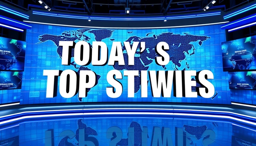 News segment title screen highlighting top stories globally.