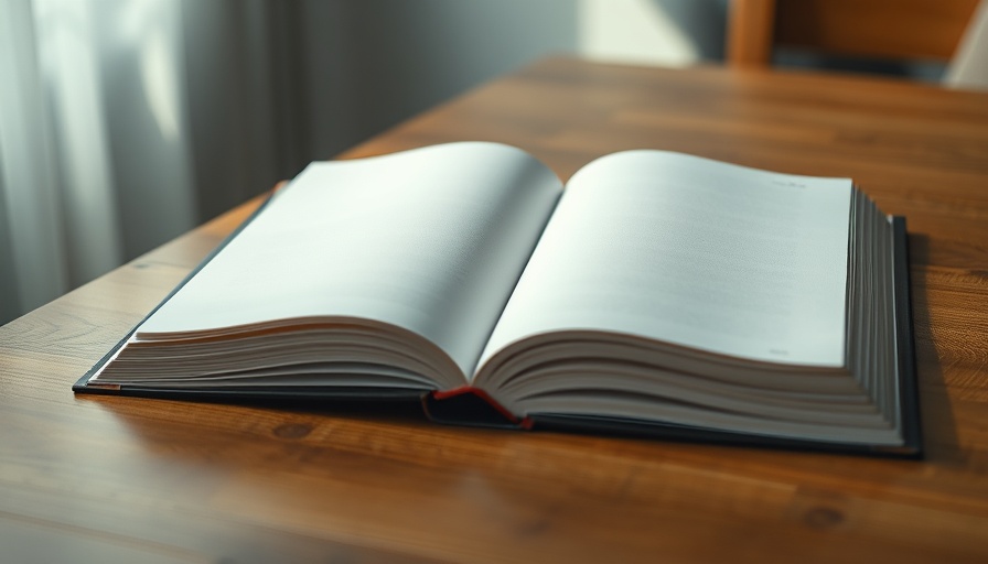 Open book resting on wooden table, minimalistic style.