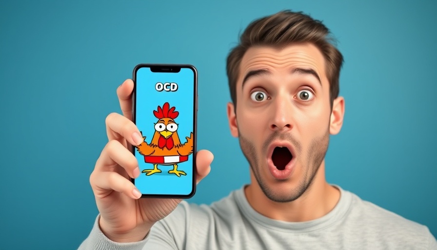Funny OCD meme with animated rooster on smartphone.