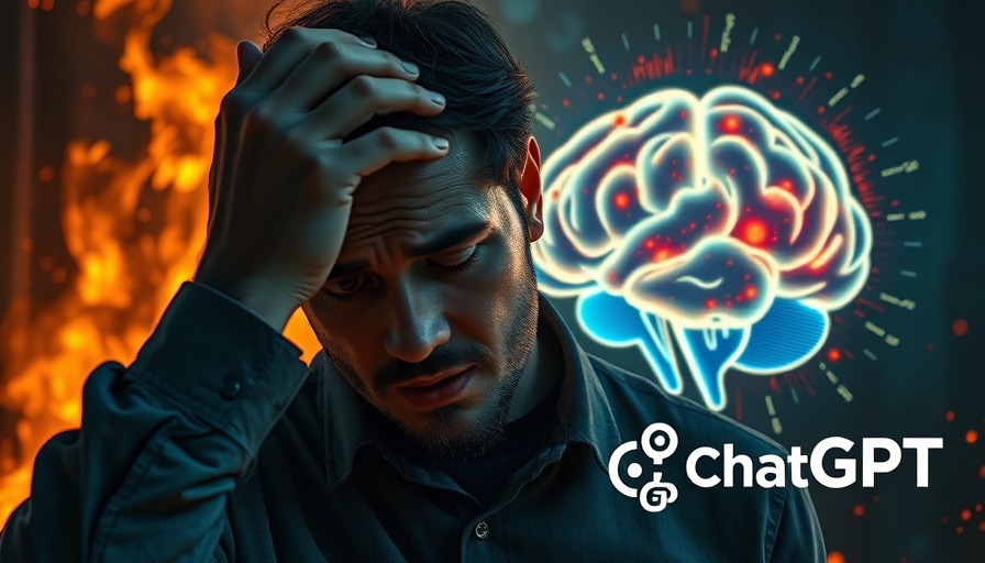 ChatGPT impact illustration with distressed man and glowing brain.