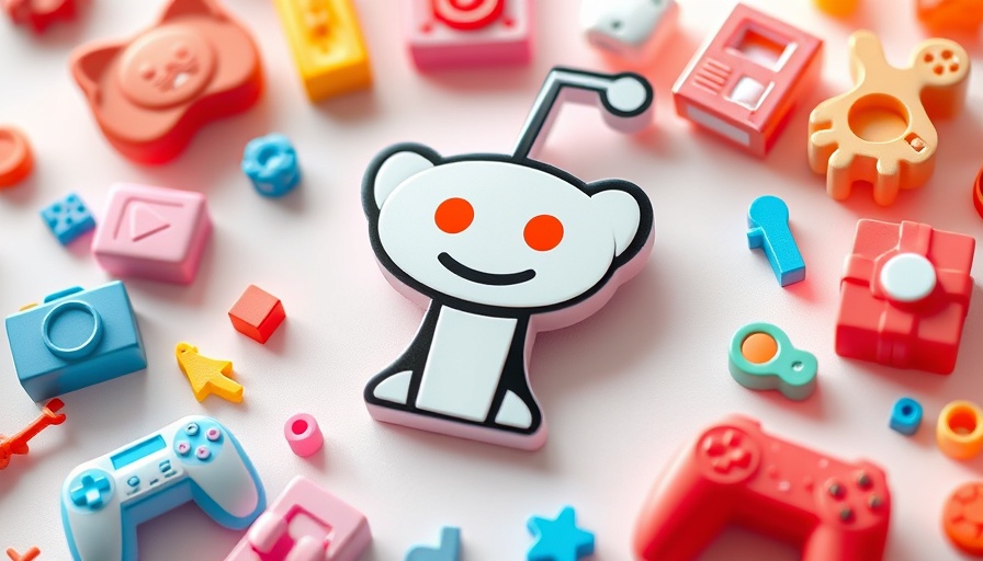 3D orange icons around Reddit logo on light background.