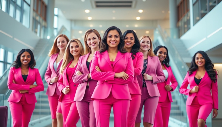 Diverse women in vibrant pink attire for South Africa workplace style competition.